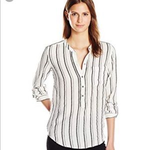Lucky Brand Black White Vertical Stripe Blouse Top